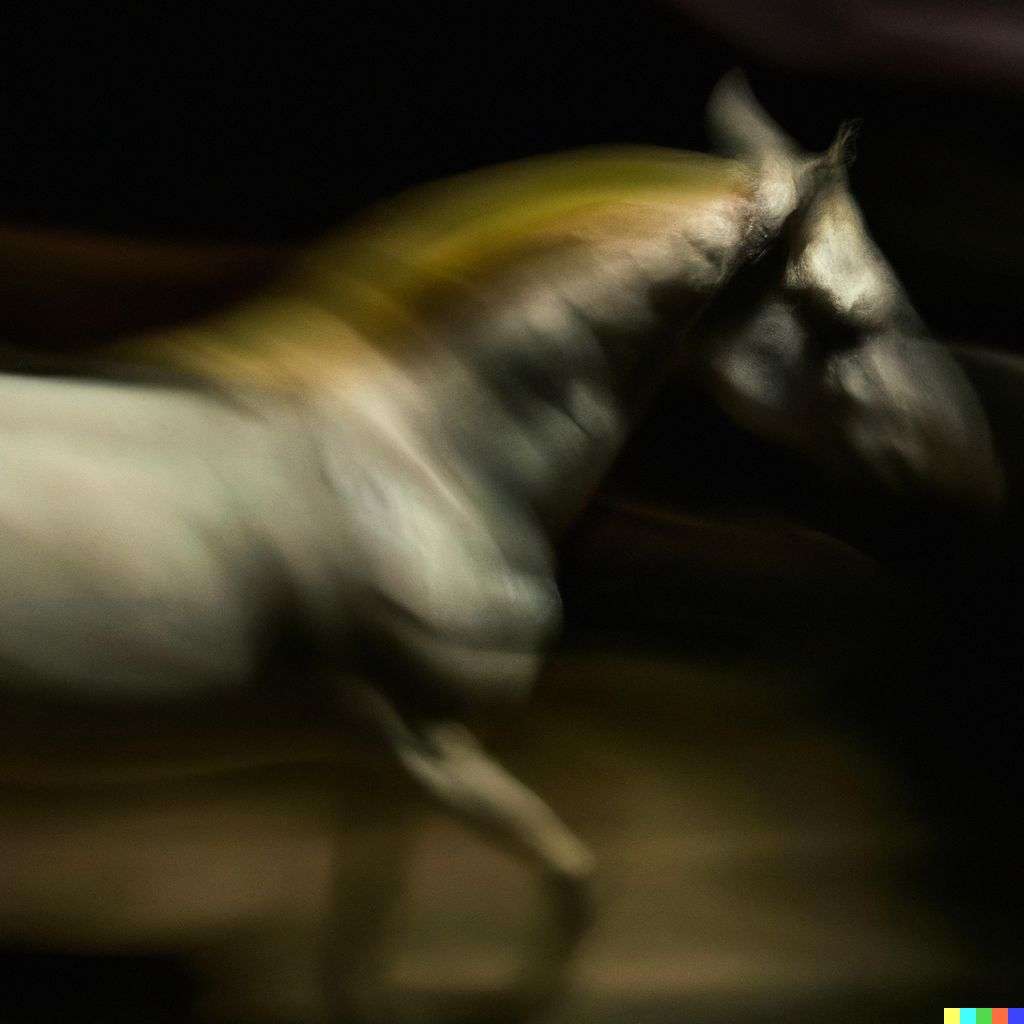 a horse, photograph, slow shutter speed, 1s
